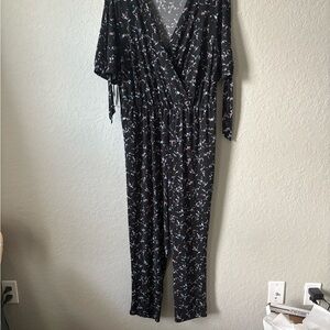 Lane Bryant Faux Wrap Top Black Floral Print Jumpsuit Size 14/16